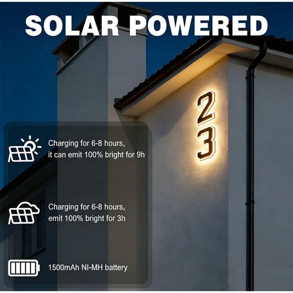 New Solar Address Sign LED Hou - Outdoor Lighting For Front Of House 评论和价格