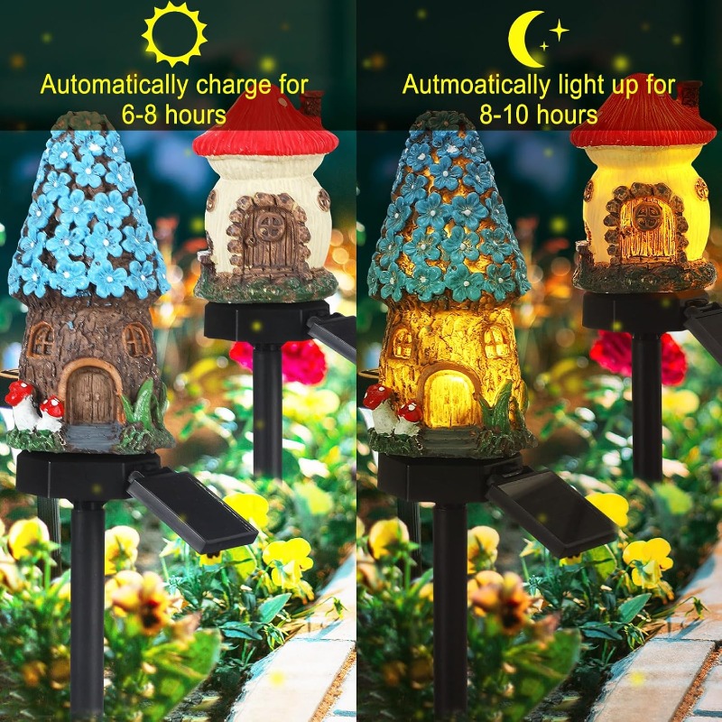 New Solar Resin Flower House L - Outdoor Lighting For Front Of House 评论和价格