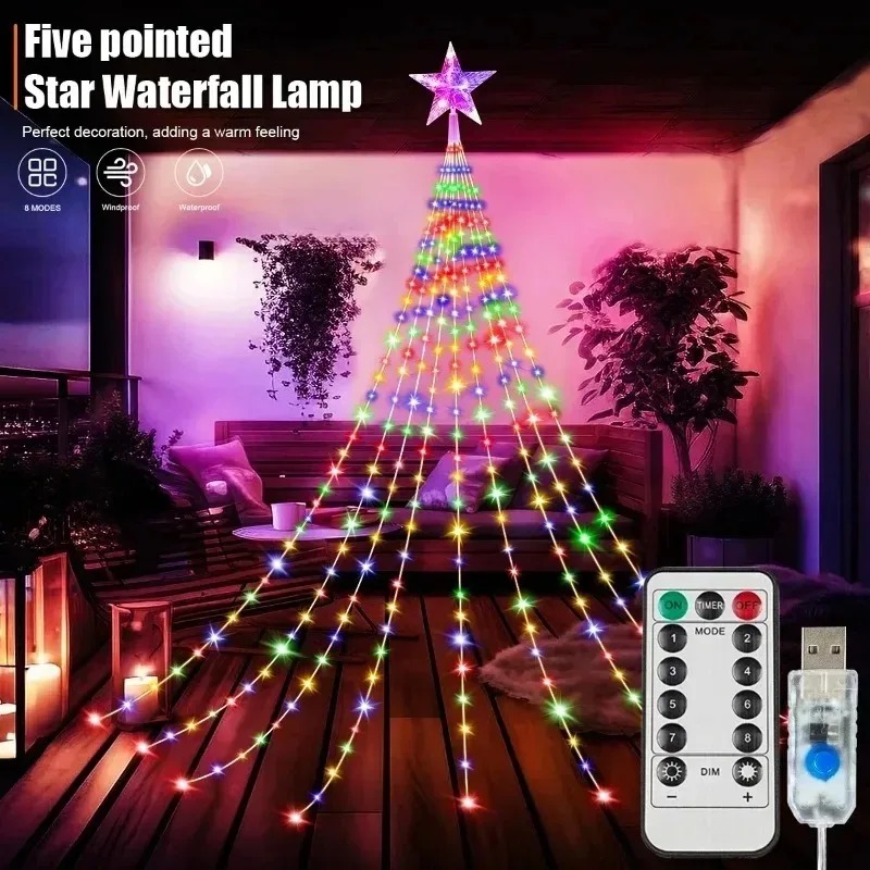 USB Powered 200LED Star Waterf - Xmas Outdoor Lighting Decorations 评论和价格